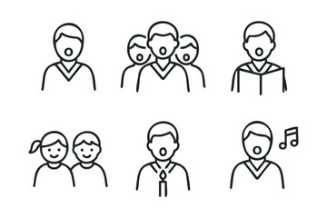 Group singing activities for music enthusiasts and friends. Set of 6 black Christmas icons