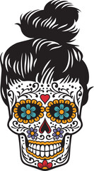 Day of Dead Woman Skull Color. Vector Illustration.