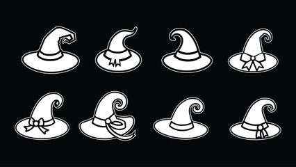 Cute Witch Hat Line Art Icons