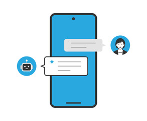 スマホで生成AIを利用しているイメージのイラスト