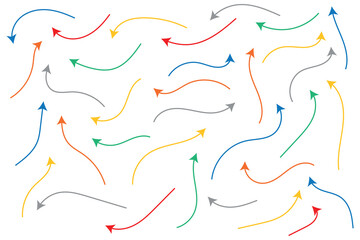 Hand drawn doodle arrow symbols design. Charcoal, doodle arrow vector icon set. Sketch arrow design for business plan and education.  Vector illustration.