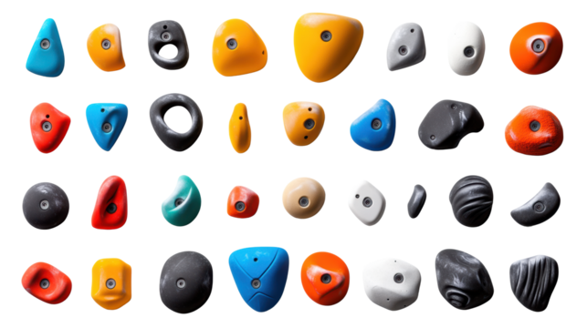 Colorful Climbing Holds on Transparent Background