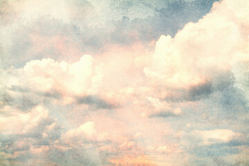 Grunge blue sky and white clouds with vintage effect.