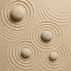 Naklejka premium Zen garden with concentric sand patterns and smooth stones