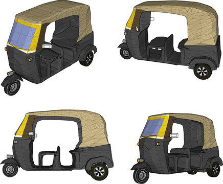 Vector sketch illustration of classic vintage ethnic retro bajai public transportation vehicle design from the past 