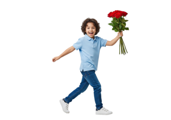child boys feel happy with flowers in hand
