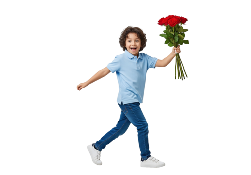 child boys feel happy with flowers in hand