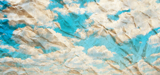 Grunge blue sky and white clouds with vintage effect.