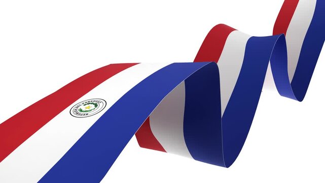 Waving Paraguay Flag Ribbon on White Background with Alpha