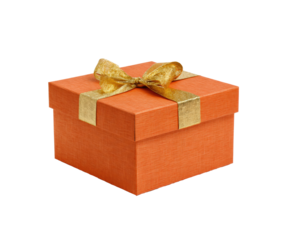 Elegant orange gift box with golden ribbon for special occasions on a transparent background, cut out