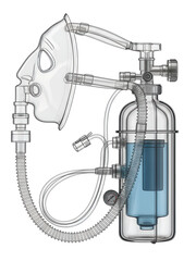 Fototapeta premium Oxygen Mask Nebulizer System with Humidifier Bottle and Tubing on Transparent Background