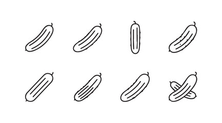 Hand drawn cucumber icons set fresh vegetables line art simple graphics agricultural product collection vector