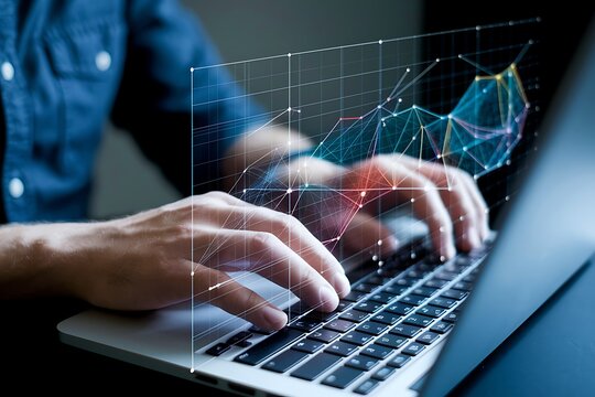 Data analysis dashboard and statistical marketing graphs. Analytics of web customer behavior and financial data. Analyst using laptop computer to analyze data. - Powered by Adobe