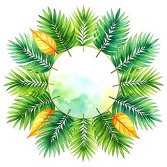 Watercolor Palm Leaf Circle Frame, Tropical Floral Design