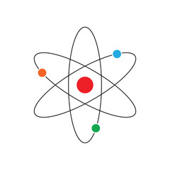 Colorful Atom Model with Electrons on White Background