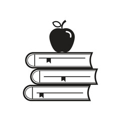 Stack of Books with Apple Icon on Top on White Background Vector