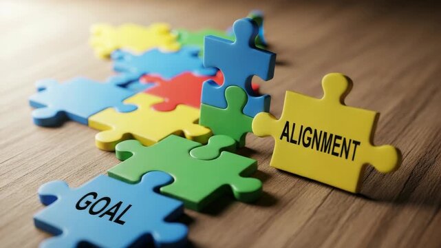 Colorful puzzle pieces interlocking concept goal alignment