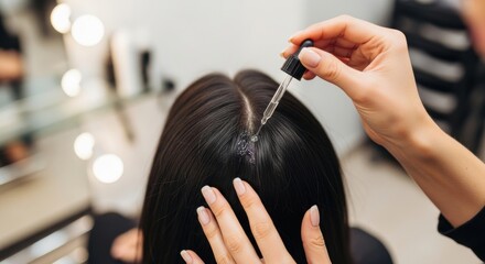 Fototapeta premium Hair care treatment: applying serum with dropper for healthy scalp