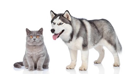 Playful cat and energetic dog together studio setting animal photography bright environment close-up view friendship concept