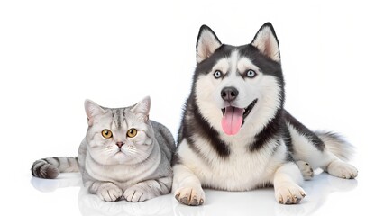 Playful dog and cat together studio setting pet photography bright environment close-up friendship concept