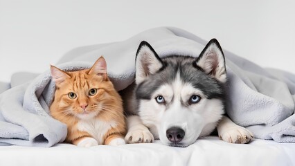 Cuddly companions cat and dog snuggled together at home adorable pet portrait cozy indoor setting heartwarming moment