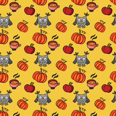 Whimsical Autumn Elements Seamless Pattern.