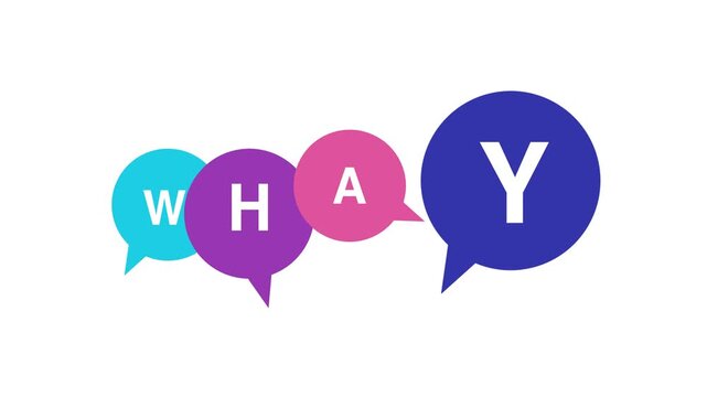 Bubble space frequently asked why text banner animation. Computer with icons motion graphics 4 color video animation on a transparent background
