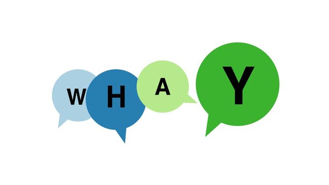 Bubble space frequently asked why text banner animation. Computer with icons motion graphics 4 color video animation on a transparent background
