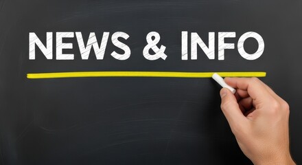 Hand writing news info on a blackboard with chalk, representing information and current events