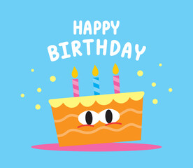 cute and fun quirky style birthday cake cartoon flat graphic vector