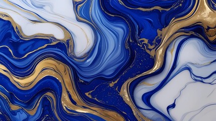 Luxurious Liquid Marble Background with Royal Blue and Gold Swirls