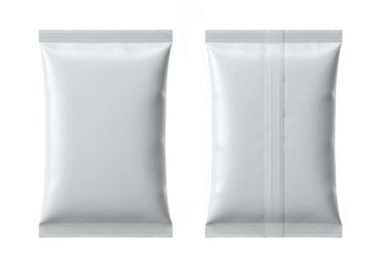 Two blank white foil packaging mockups isolated on transparent background