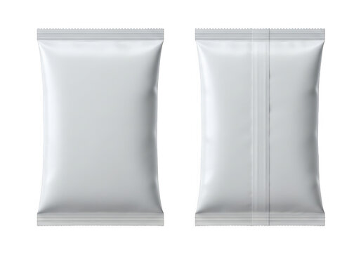 Two blank white foil packaging mockups isolated on transparent background