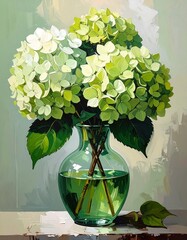 Still life of pale green hydrangeas in a vase