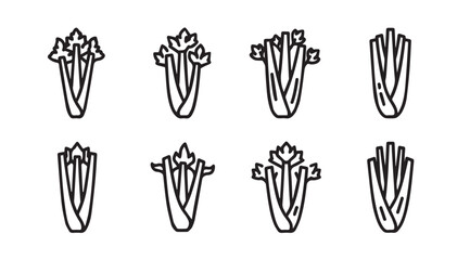 Fototapeta premium Eight stylized celery stalks in a clean line art composition ideal for food graphics vector