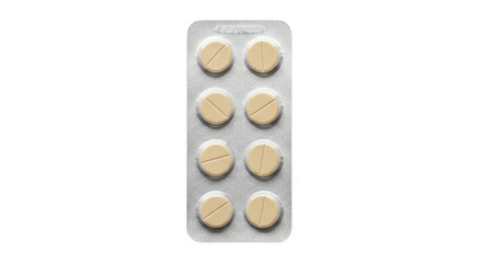 Isolated blister pack of pale yellow pills for medicine or supplements, healthcare item