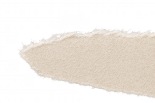 Torn beige paper strip presenting rough edges and a textured surface. Transparent background for versatile use in designs