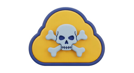 Isolated cartoon skull and crossbones on yellow cloud, toxic symbol, vector graphic