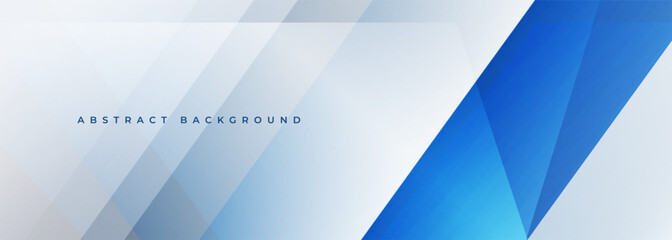 White modern abstract wide banner with blue line and geometric shapes. White and blue abstract background. Vector illustration