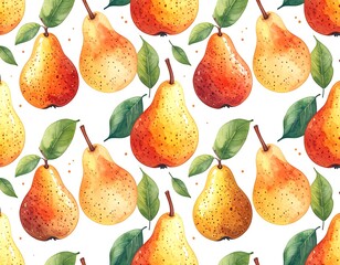 Watercolor pear pattern on white background