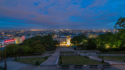 Beautiful Paris cityscape day to night timelapse seen from Montmartre. Paris, France