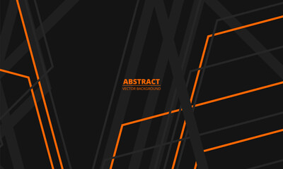 Black abstract modern background with gray and orange geometric lines and outlines. Vector illustration