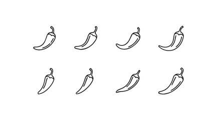Set of hand-drawn outline chili peppers in various positions food ingredient art vector