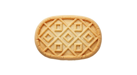 Isolated patterned cookie, shortbread dessert with symmetrical design, oval shaped pastry treat