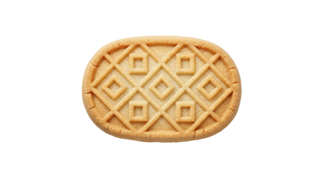 Isolated patterned cookie, shortbread dessert with symmetrical design, oval shaped pastry treat