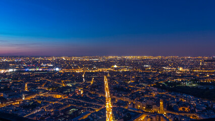 Panorama of Paris after sunset day to night timelapse. Top view from montparnasse building in Paris...