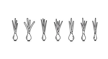 Row of fresh scallions with bulbs and green stalks sketch style vector