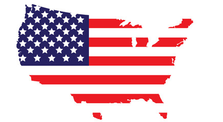 A stylized map of the United States created from the American flag, featuring a blue field with white stars and red stripes. Evokes patriotism, national identity, and patriotic pride for celebrations.