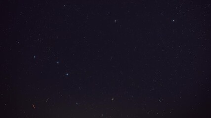 Milky Way stars and Big dipper constellation on a dark countryside skies. Time-lapse video.	
