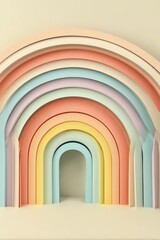Fototapeta premium Delightful minimal style artwork featuring playful pastel rainbow arcs, perfect for adding a vibrant touch to any design.
